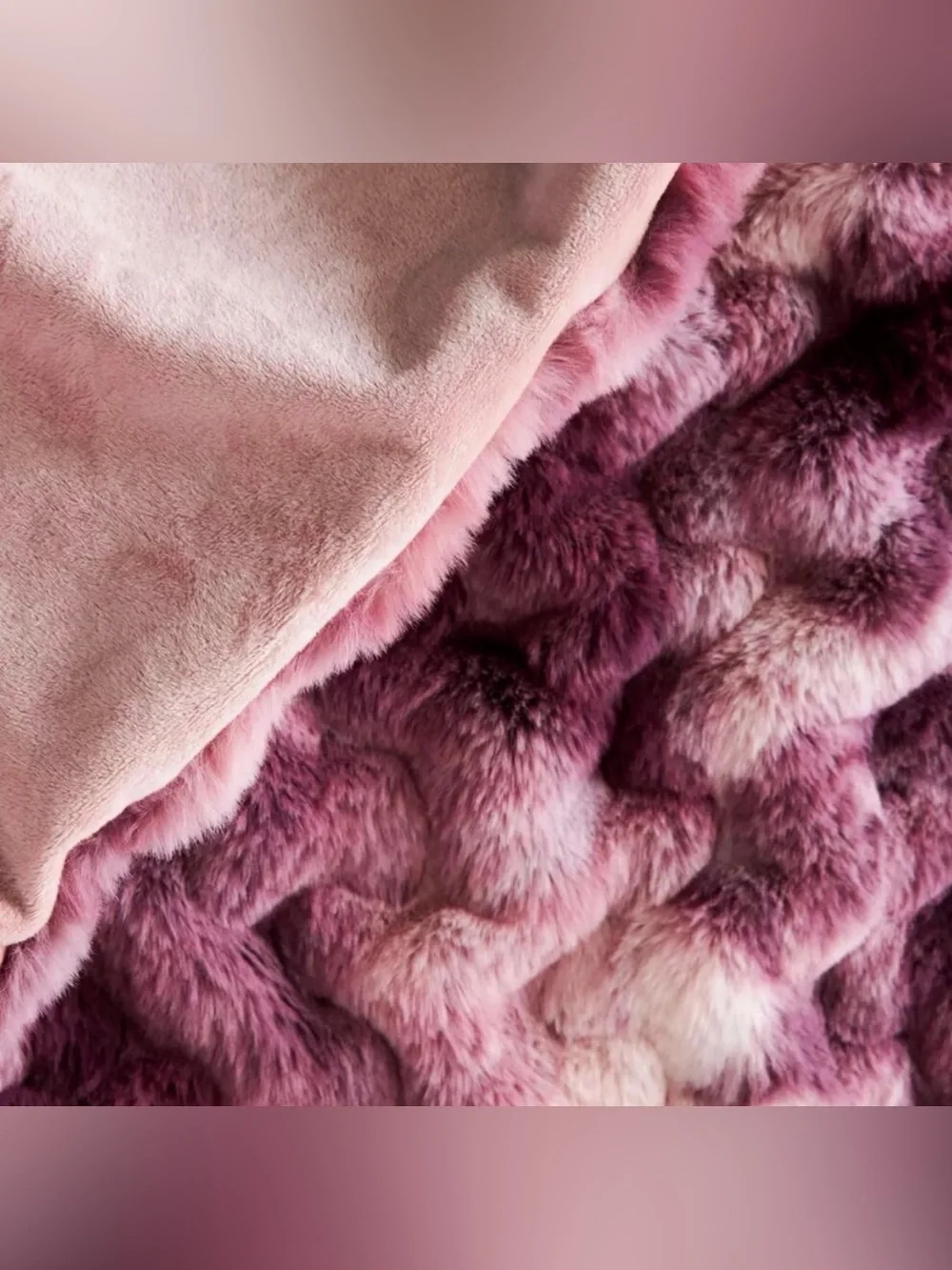 Anthropologie Luxe Faux Fur Throw Blanket in Dark Purple pink multi